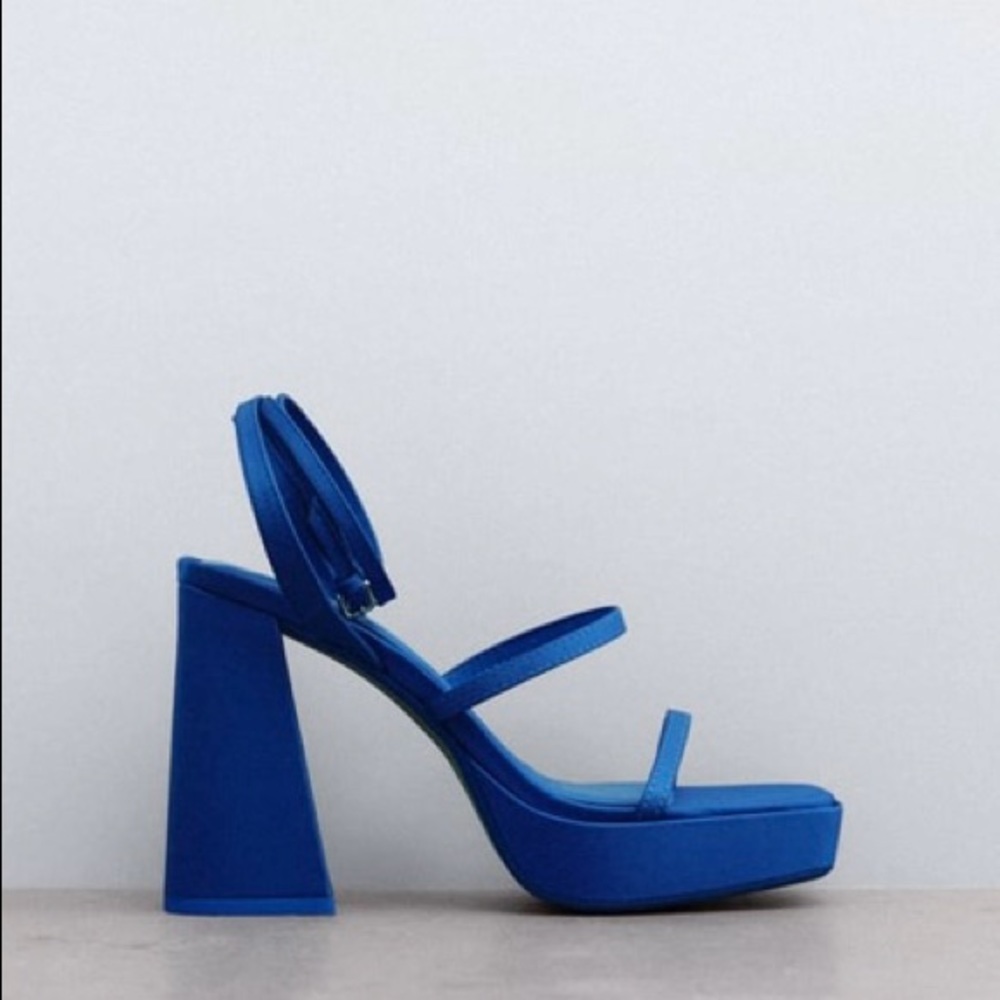 Zara - Blue - Strappy chunky platform heeled sandals